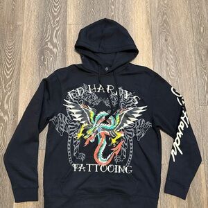 Ed Hardy Black Hoodie with Multicolor Dragon Graphic